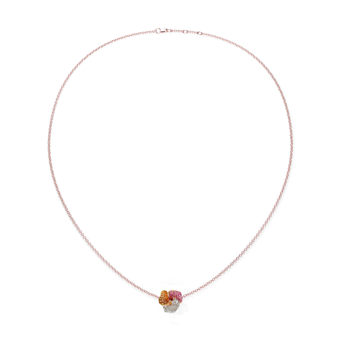 Bloom Mini Pink Gold necklace in Dark Pink , Orange Sapphire and White