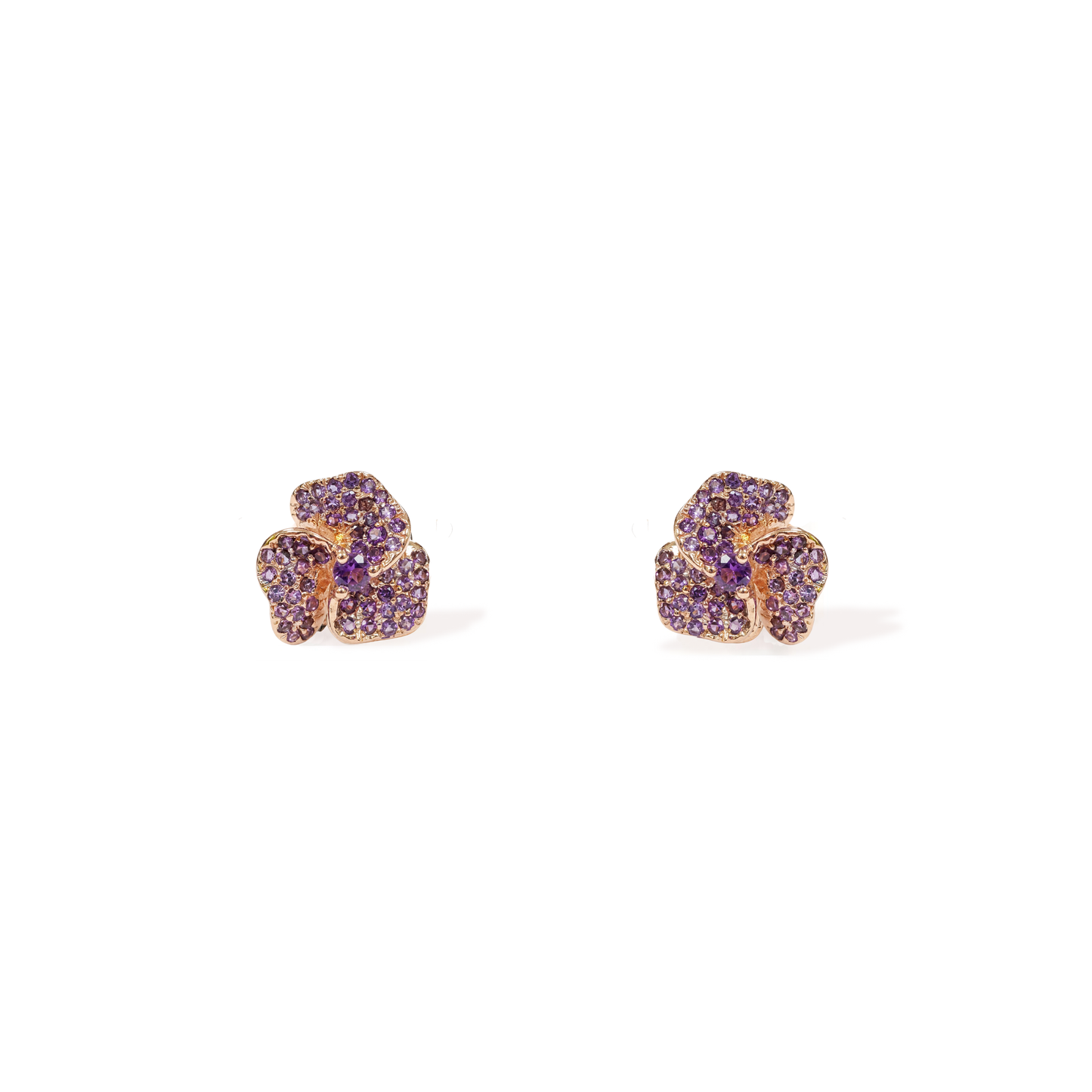 Bloom Mini Pink Gold earrings in Amethyst & Amethyst Cushion