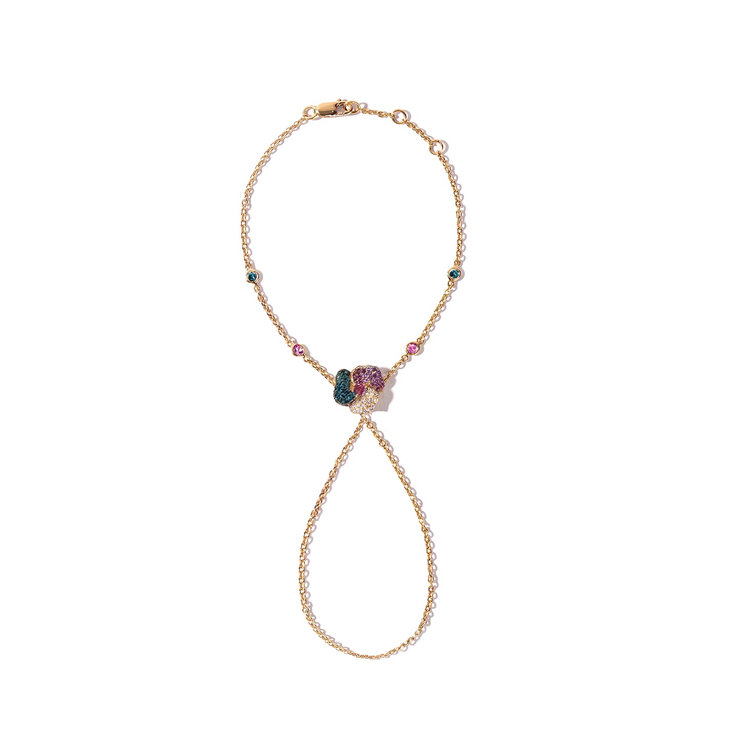 Bloom Mini Pink Gold Hand Bracelet in White , Blue and Dark Pink