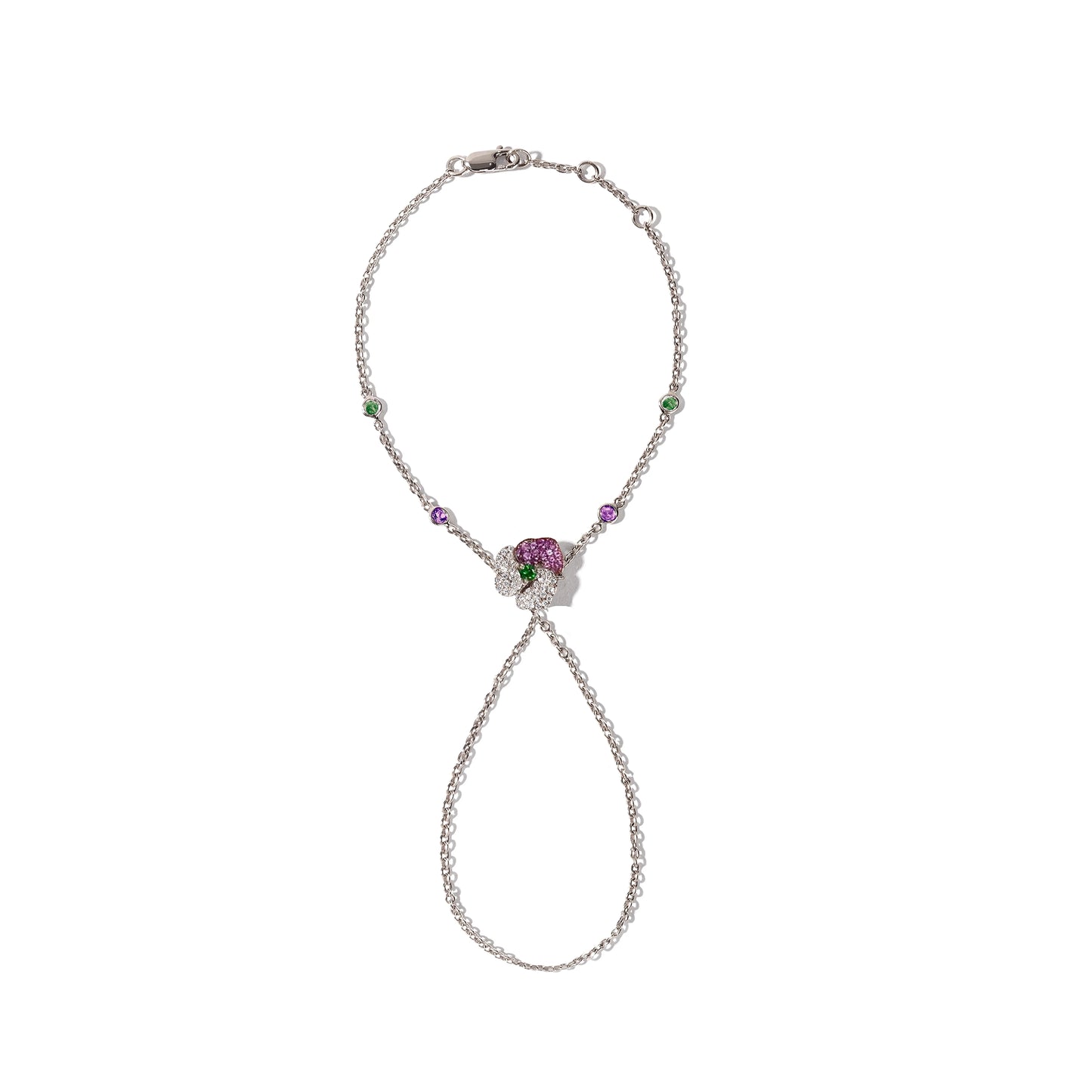 Bloom Mini White Gold Hand Bracelet in White, Dark Pink and Green