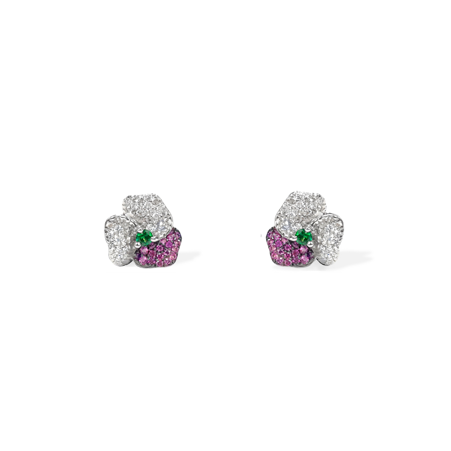BLOOM MINI WHITE GOLD earrings in DARK PINK, WHITE And Green