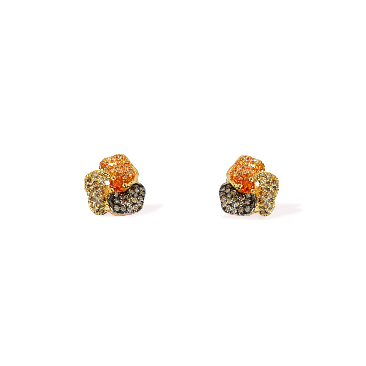 Bloom Mini Yellow Gold earrings In Brown & Orange