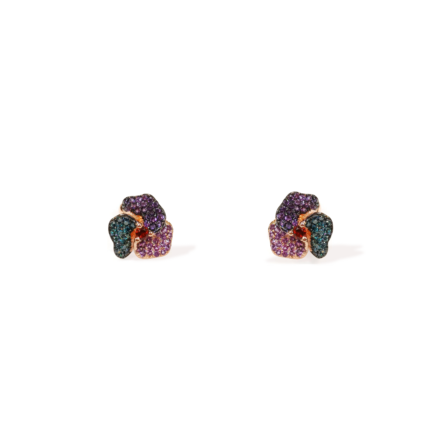 Bloom Mini Pink Gold earrings in Blue, Purple and Red