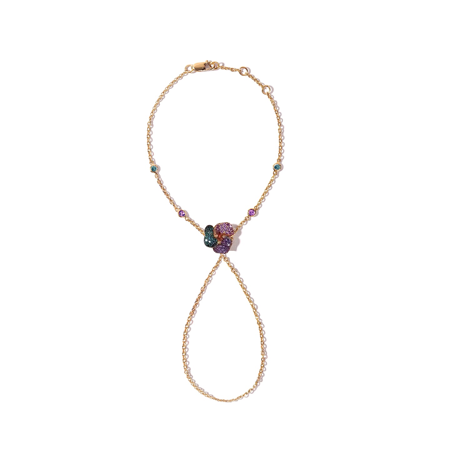 Bloom Mini Pink Gold Hand Bracelet in Blue, Amethyst and Red