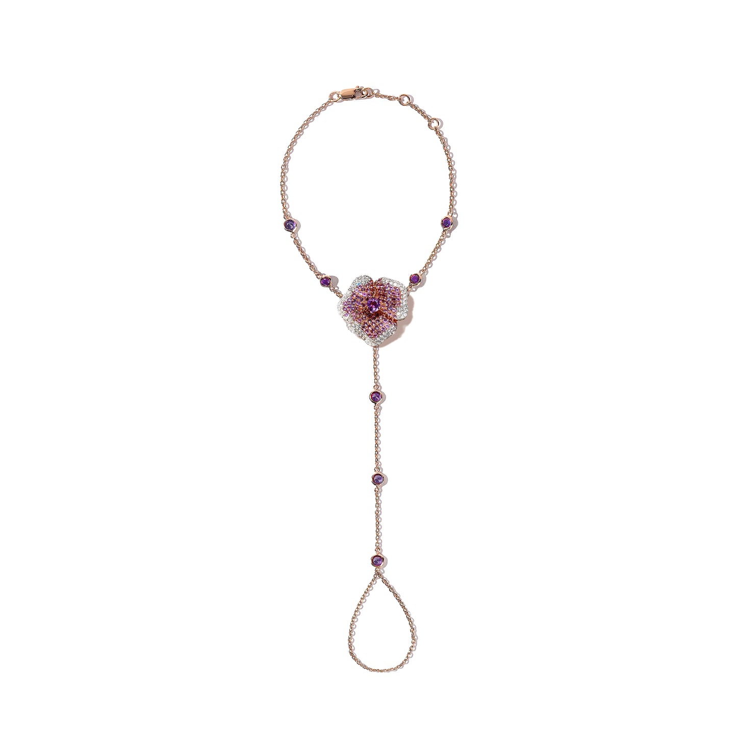 Bloom Medium Pink Gold Hand Bracelet in White and Purple