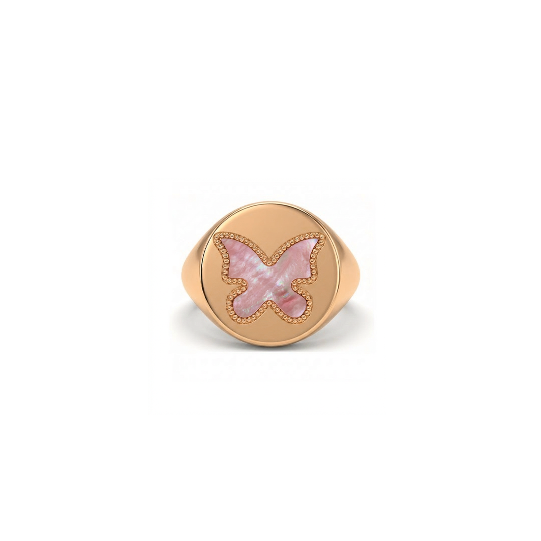 Butterfly Ring Pink MOP Signet