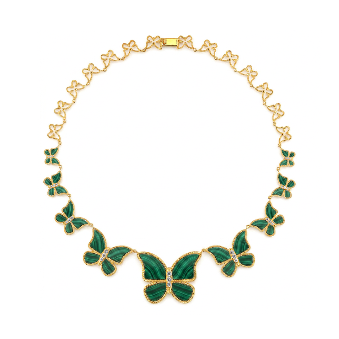 Malachite half set circle Butterfly Necklace