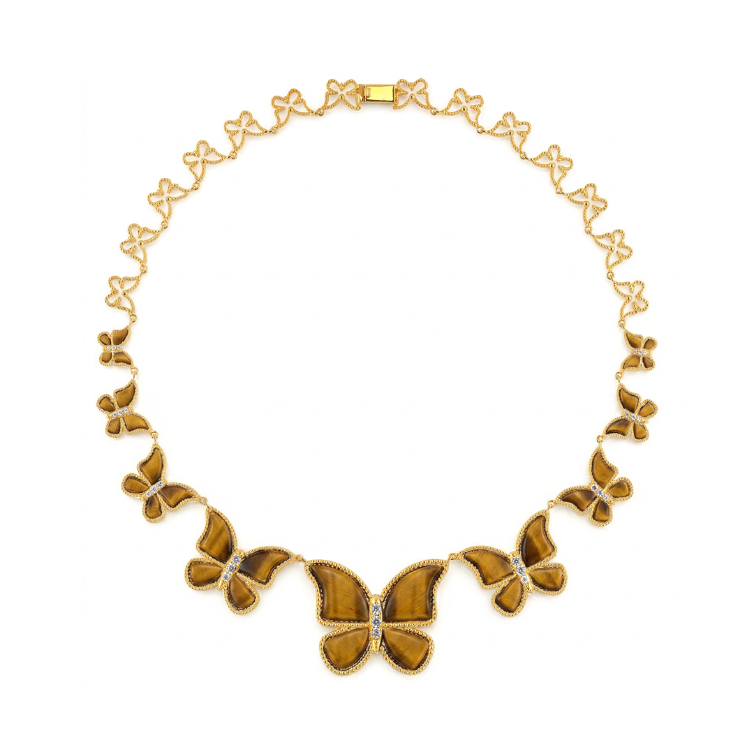 Tiger Eye half set circle Butterfly Necklace