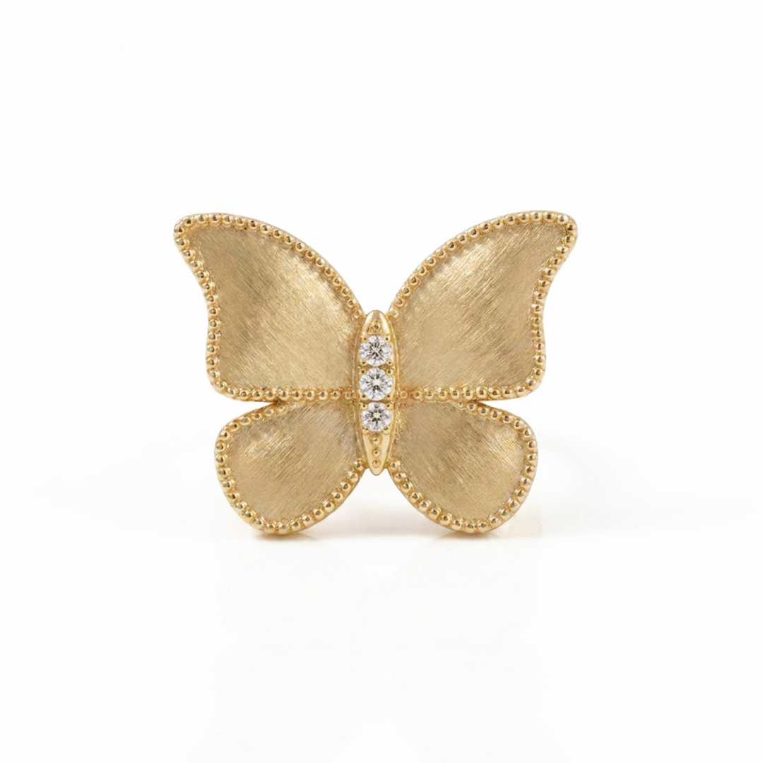 Butterfly Ring Brushed Gold Extra Large