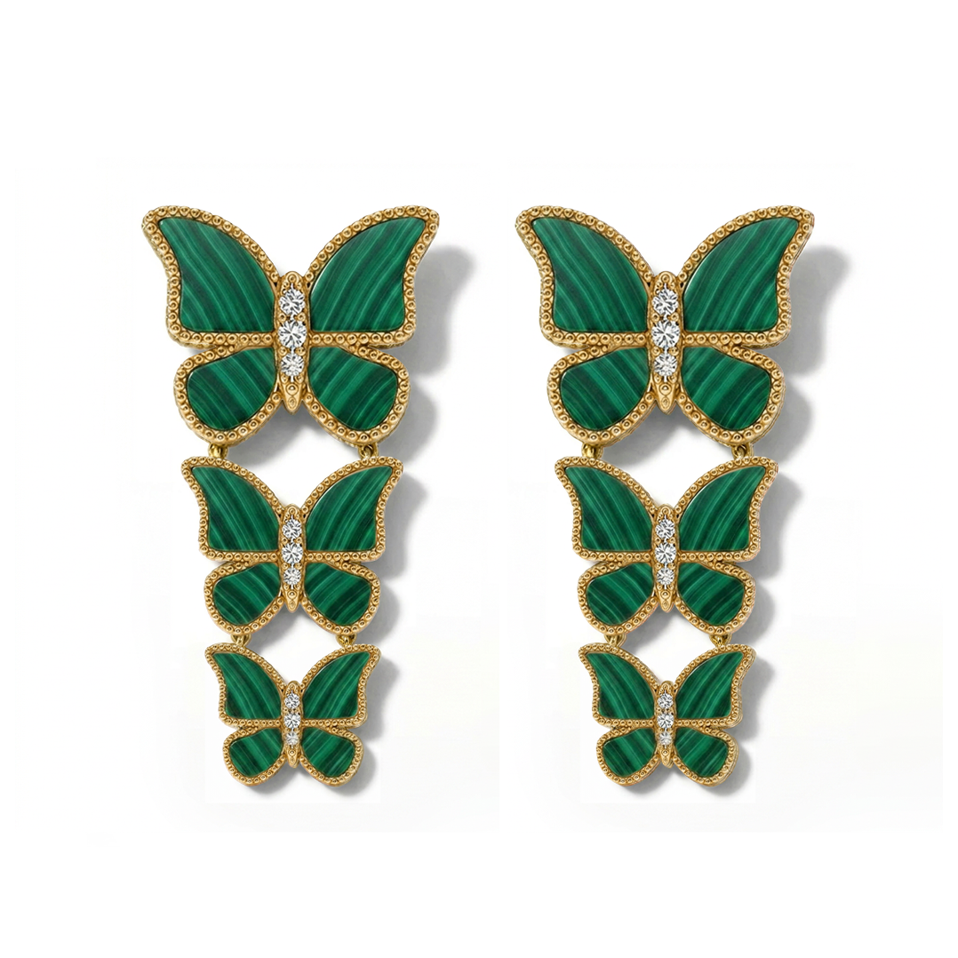 Butterfly Long Earring Malachite