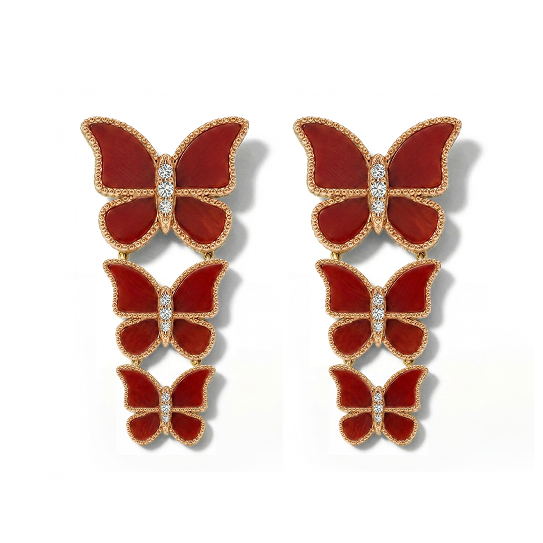 Butterfly Long Earring Red Coral