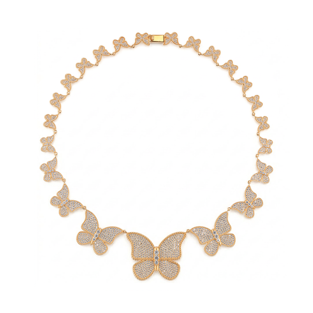 Pave full set circle Butterfly Necklace