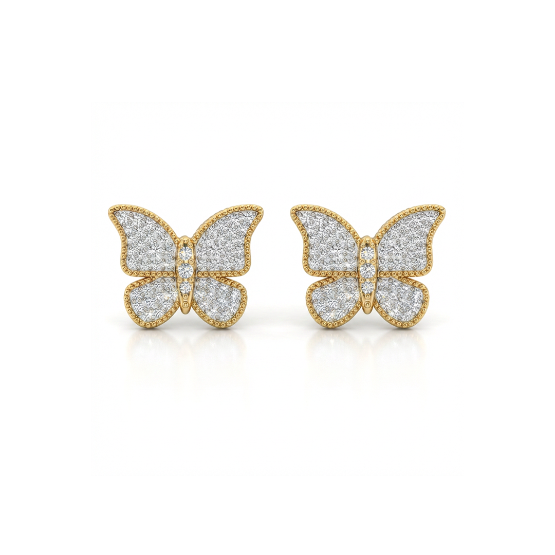 Butterfly Earrings Pave Gold Small