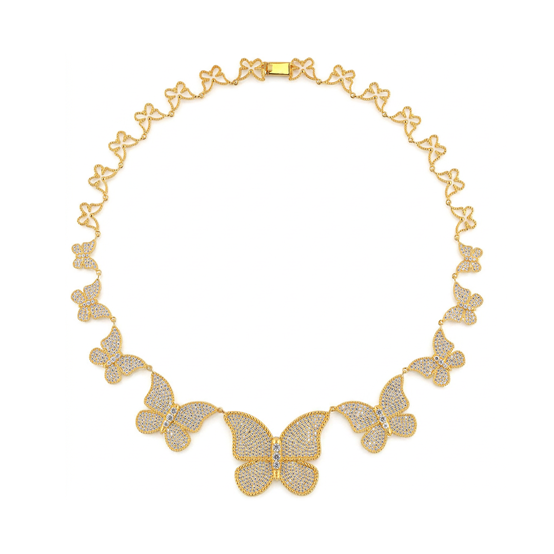 Pave half set circle Butterfly Necklace