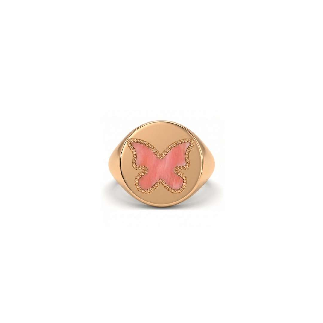 Butterfly Ring Pink Coral Signet