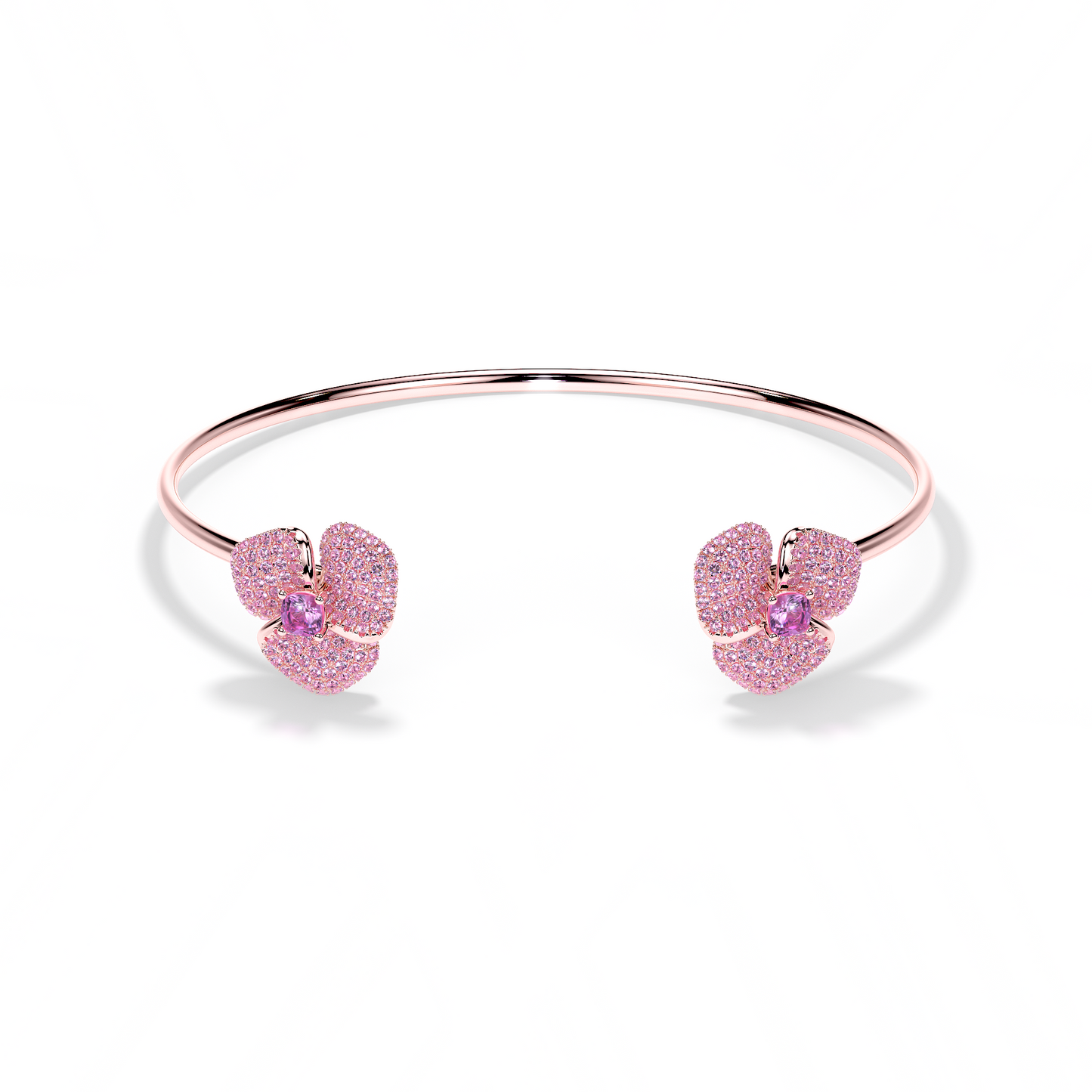 Bloom Small Flower Amethyst & Amethyst Cushion Center In Pink Gold bangle