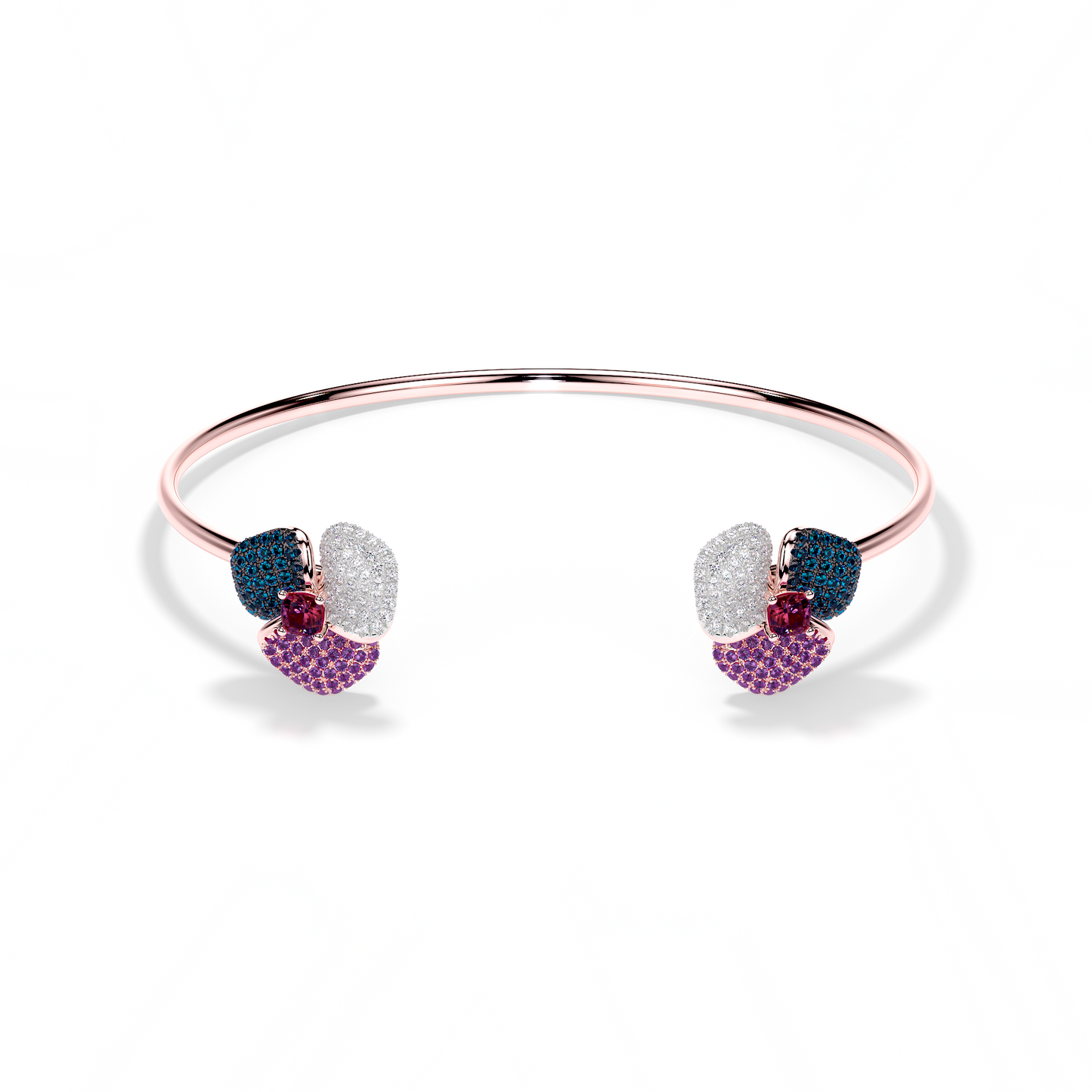 Bloom Small Pink Gold bangle in purple, Blue and White