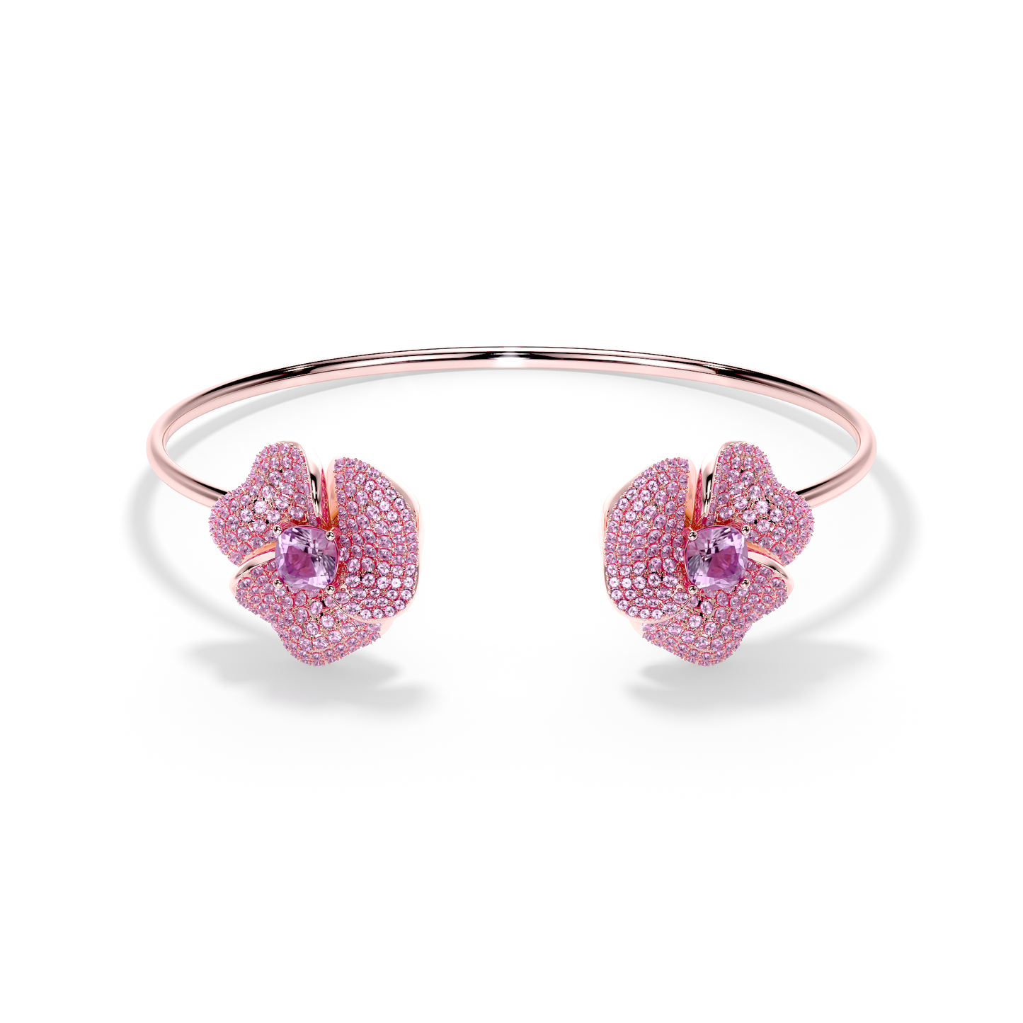 Bloom Medium Flower Amethyst & Amethyst Cushion Center In Pink Gold bangle