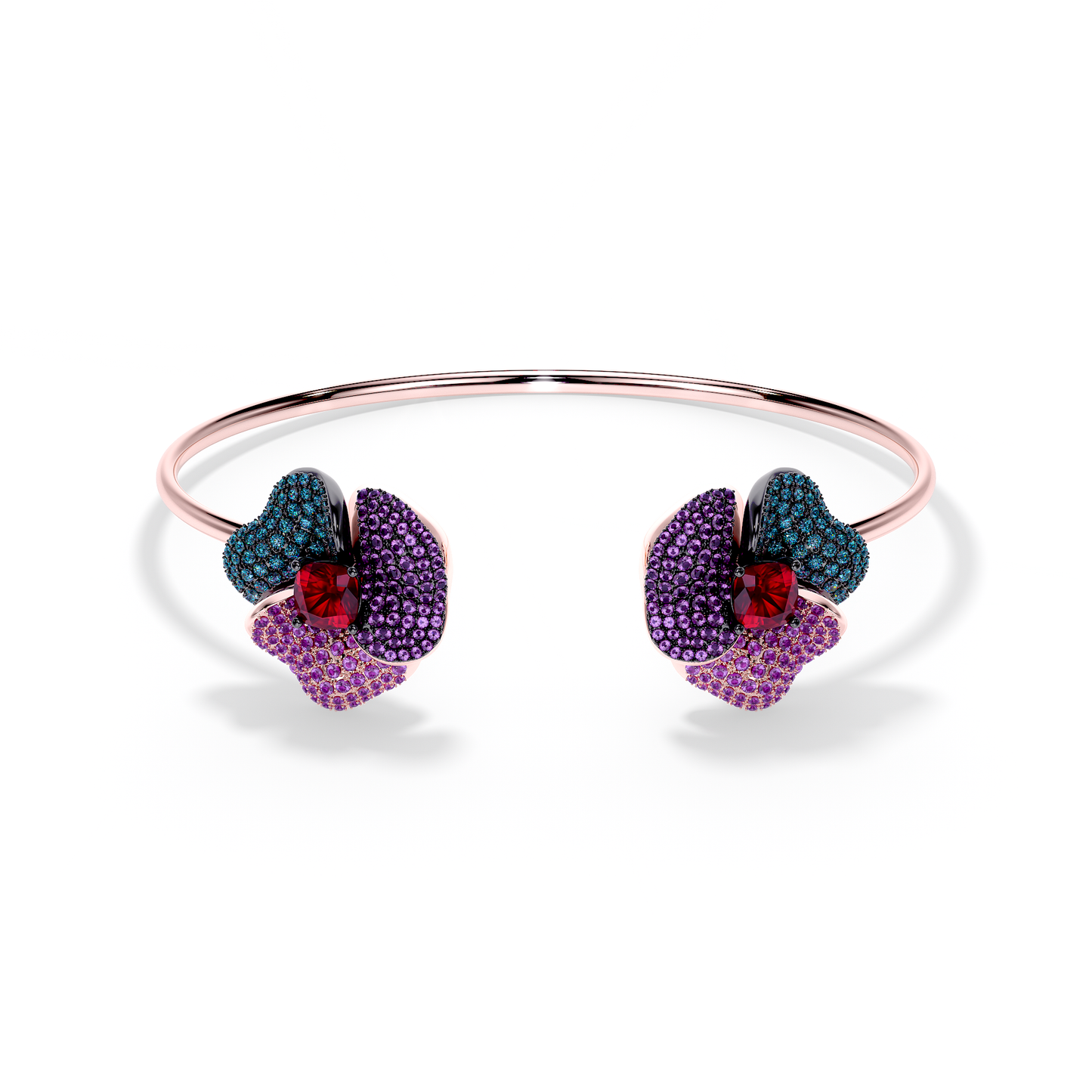 Bloom MediumPink Gold bangle in Blue, Purple and Red