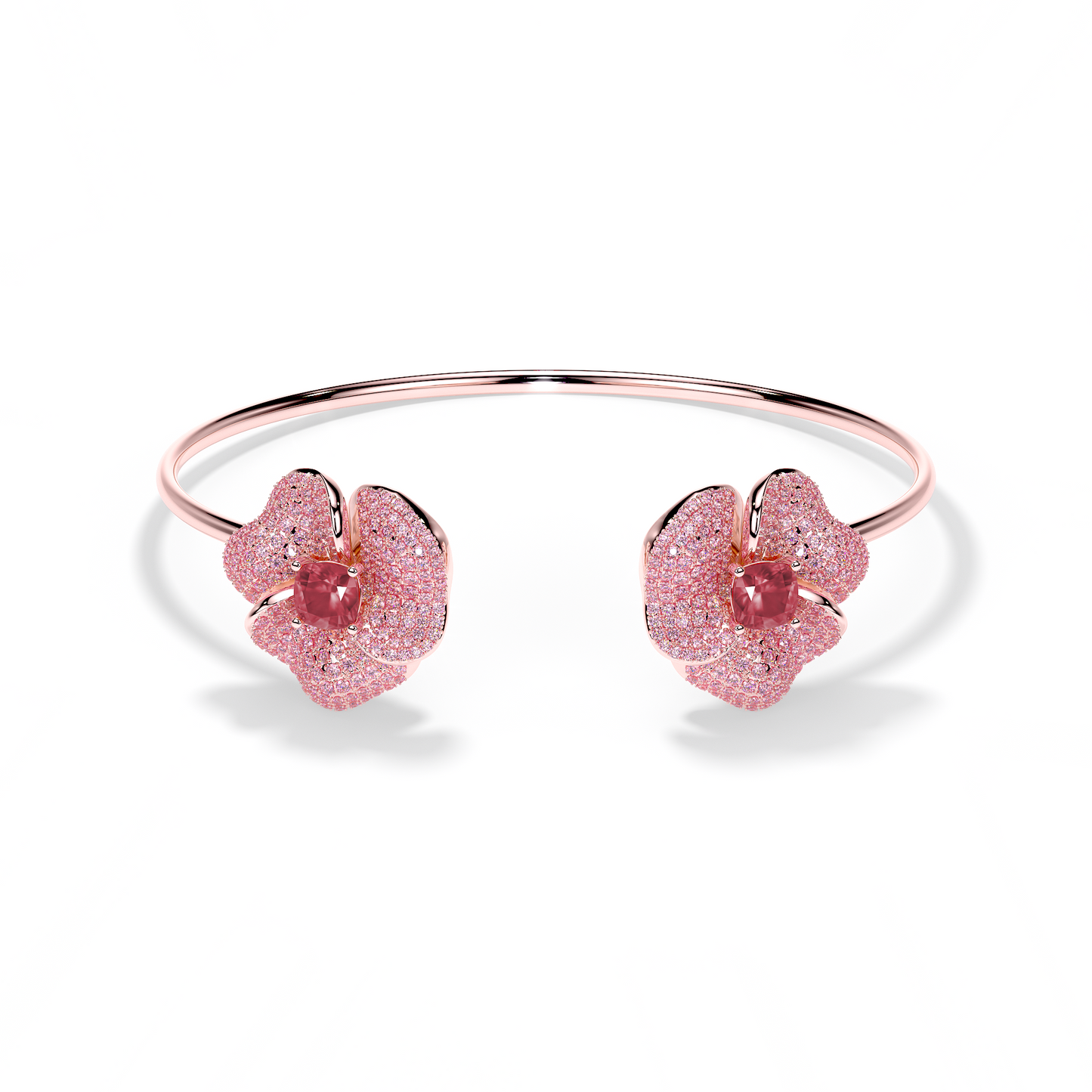 Bloom Medium Flower Ligth Pink Sapphires And Rubelite Cushion Center In Pink Gold bangle