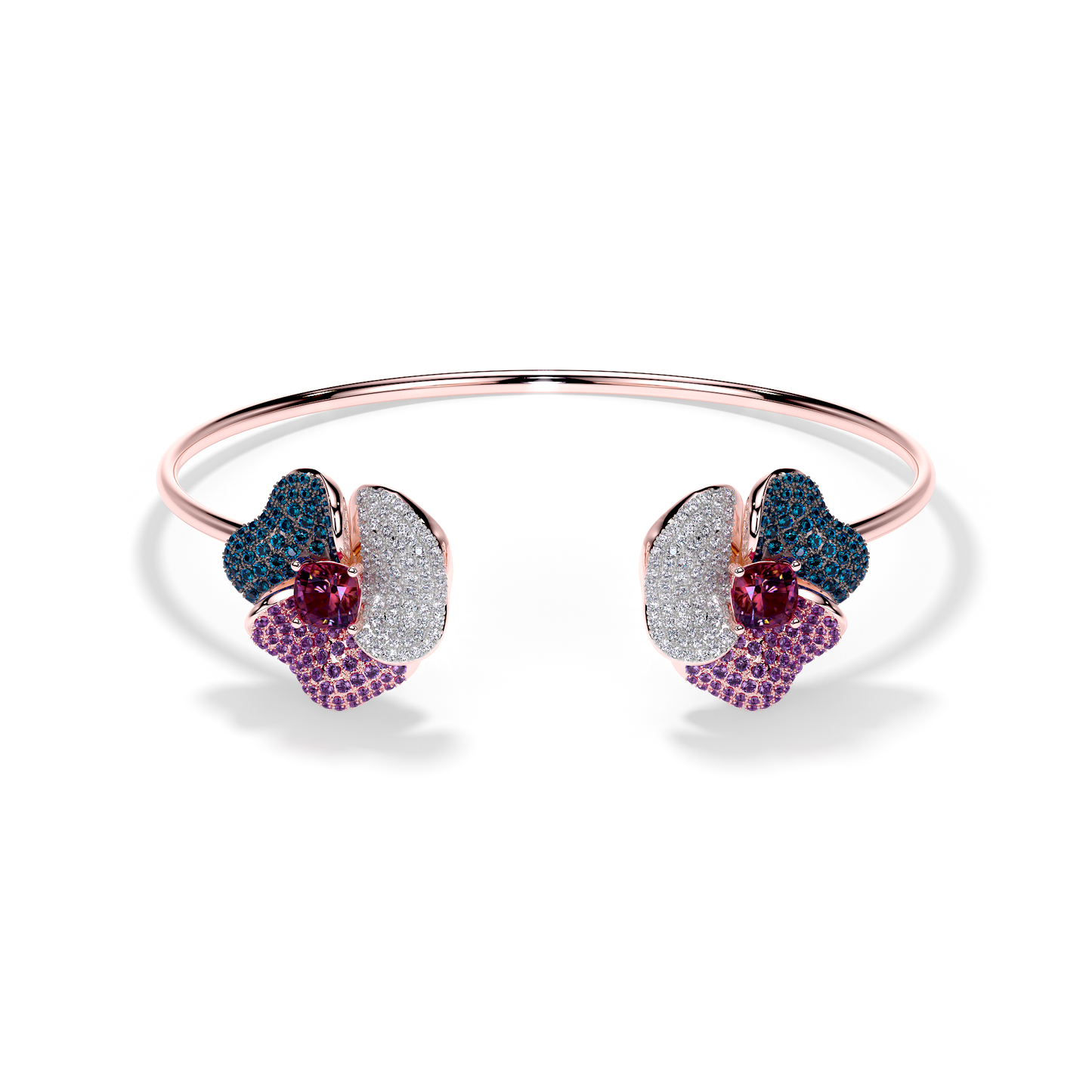 Bloom Medium Pink Gold bangle in purple, Blue and White