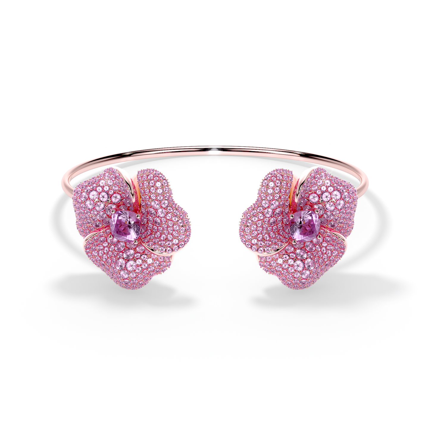 Bloom Large Flower Amethyst & Amethyst Cushion Center In Pink Gold bangle