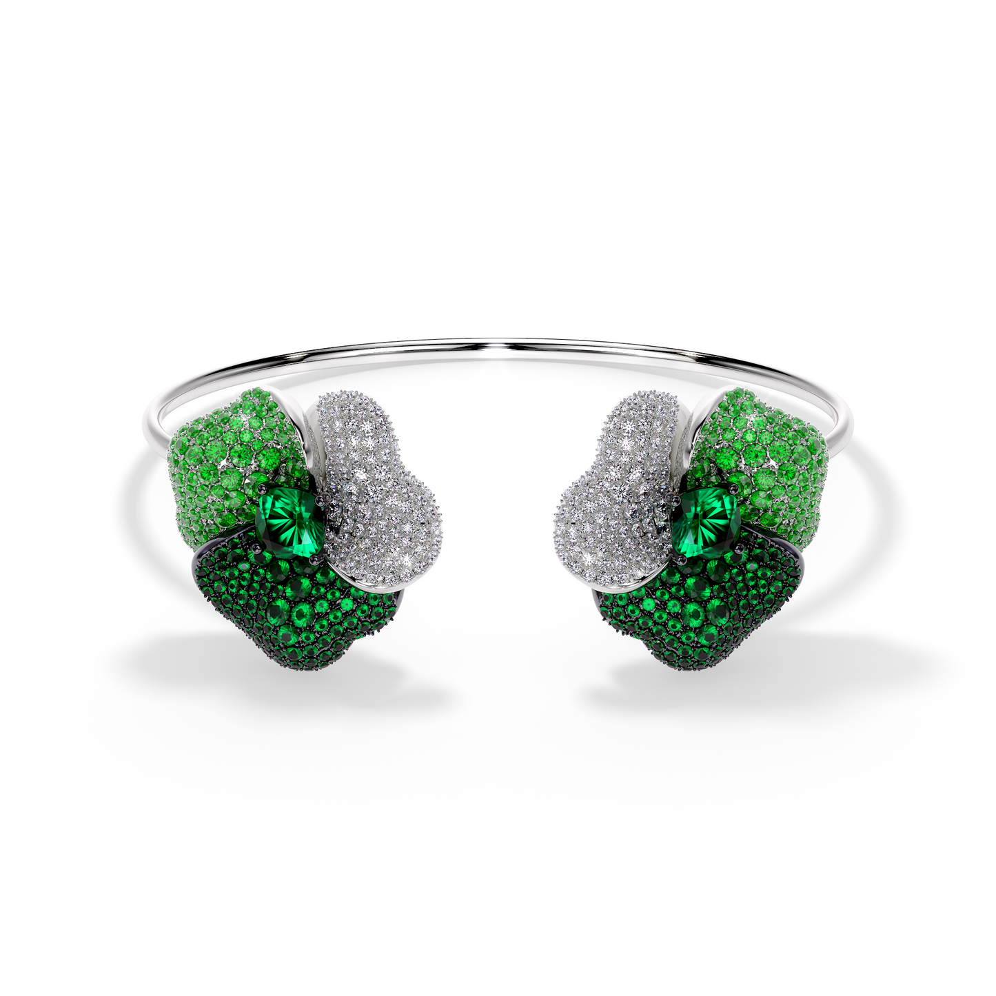 Bloom Large White Gold bangle In Dark Green &Light Green