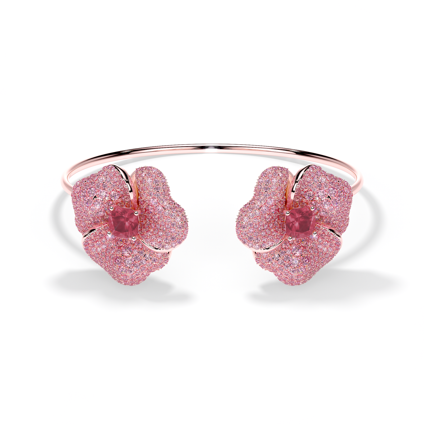 Bloom Large Flower Ligth Pink Sapphires And Rubelite Cushion Center In Pink Gold bangle
