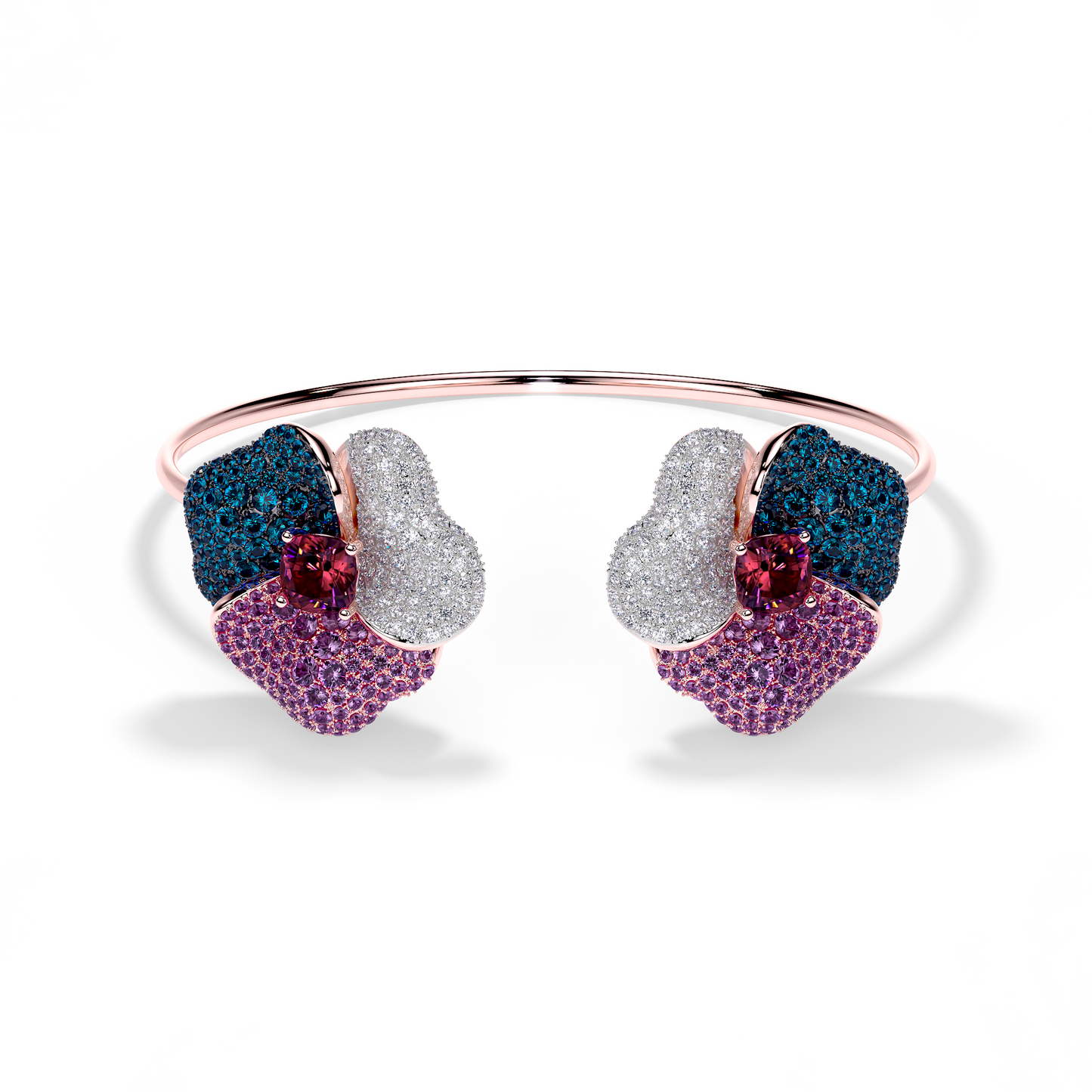 Bloom Large Pink Gold bangle in purple, Blue and White