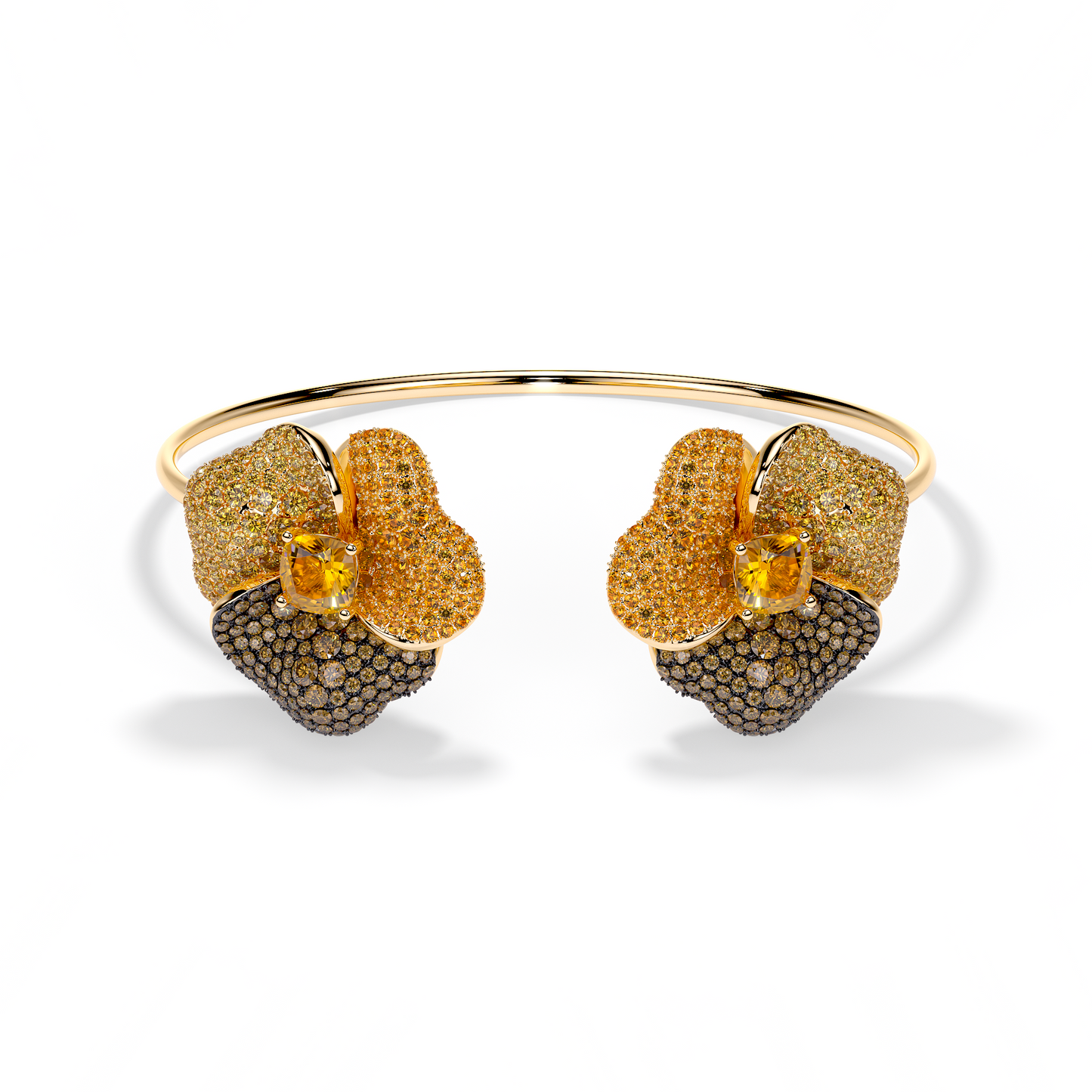 Bloom Large Yellow Gold bangle In Brown & Orange