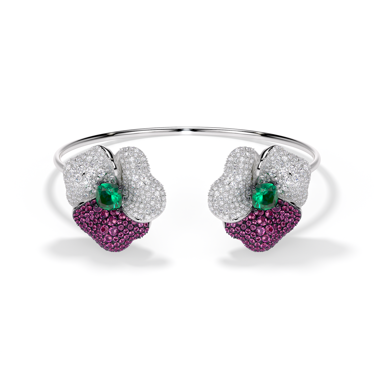 BLOOM Large WHITE GOLD bangle in DARK PINK, WHITE And Green