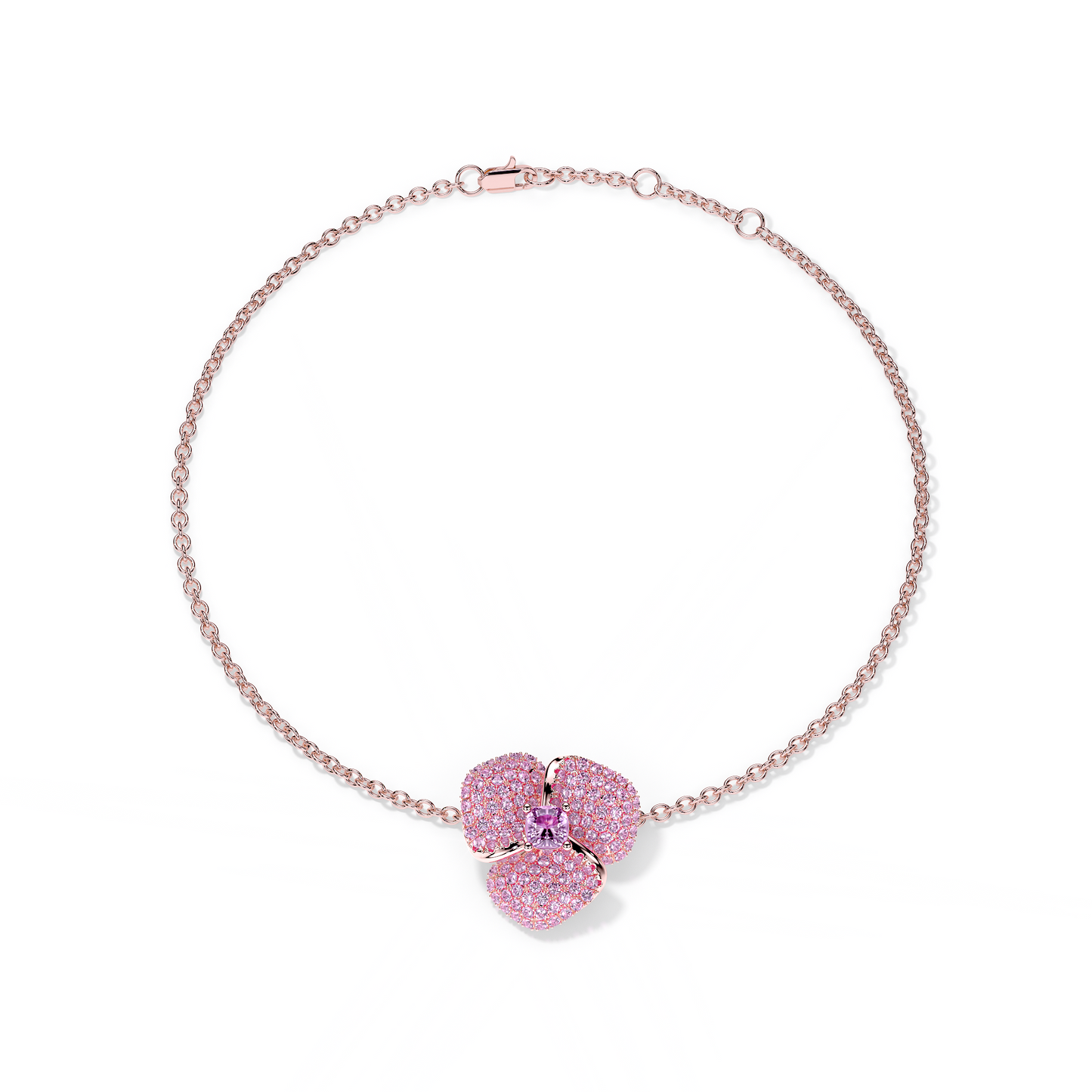 Bloom Small Flower Amethyst & Amethyst Cushion Center In Pink Gold bracelet