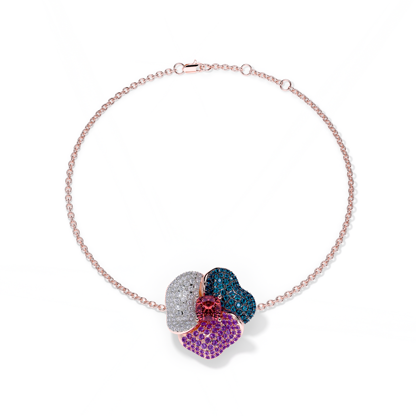 Bloom Medium Pink Gold bracelet in purple, Blue and White