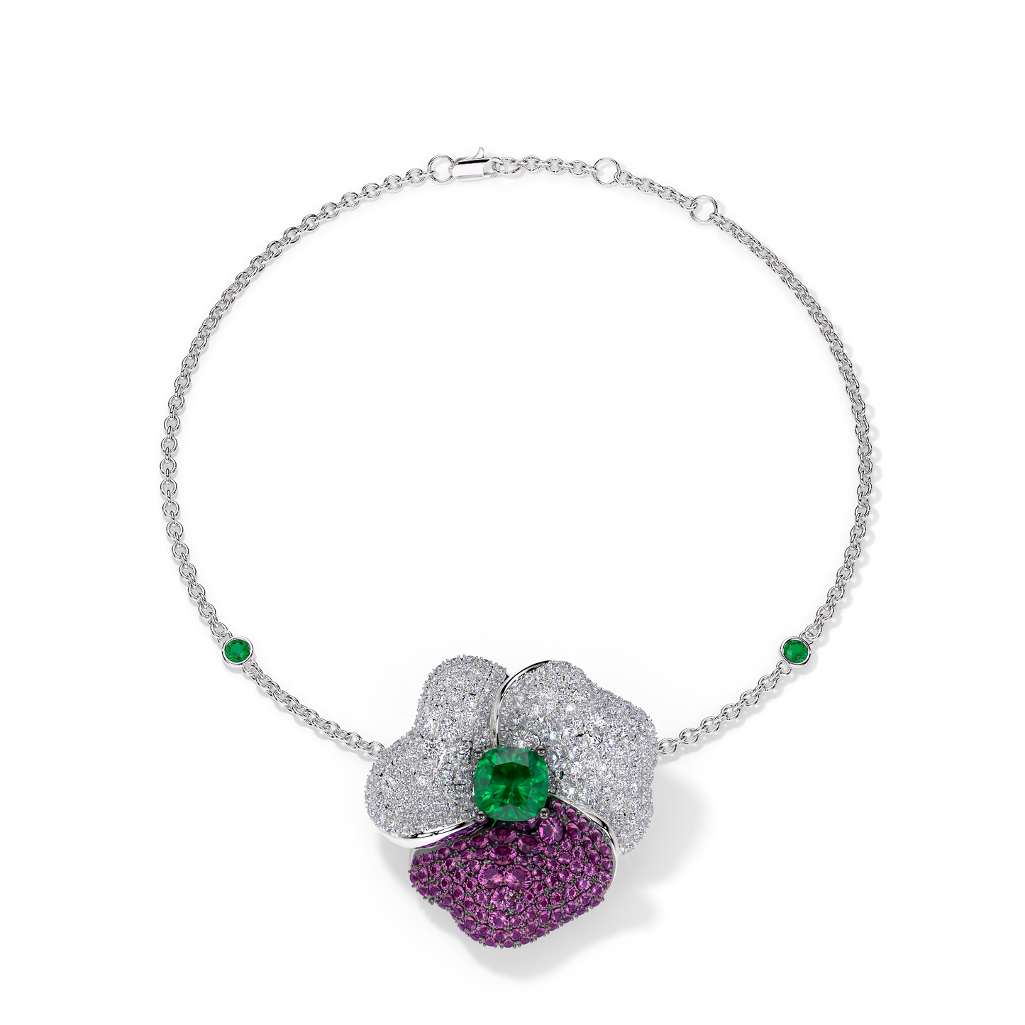 BLOOM Large WHITE GOLD bracelet in DARK PINK, WHITE And Green