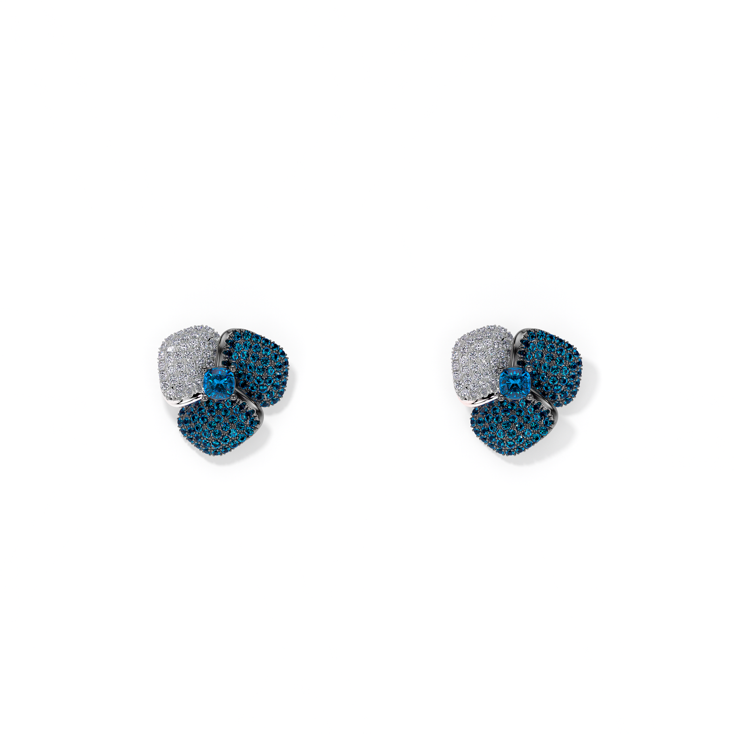 Bloom Small White Gold earrings in Blue and White
