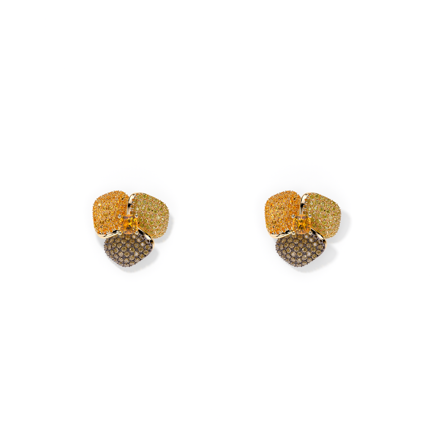 Bloom Small Yellow Gold earrings In Brown & Orange