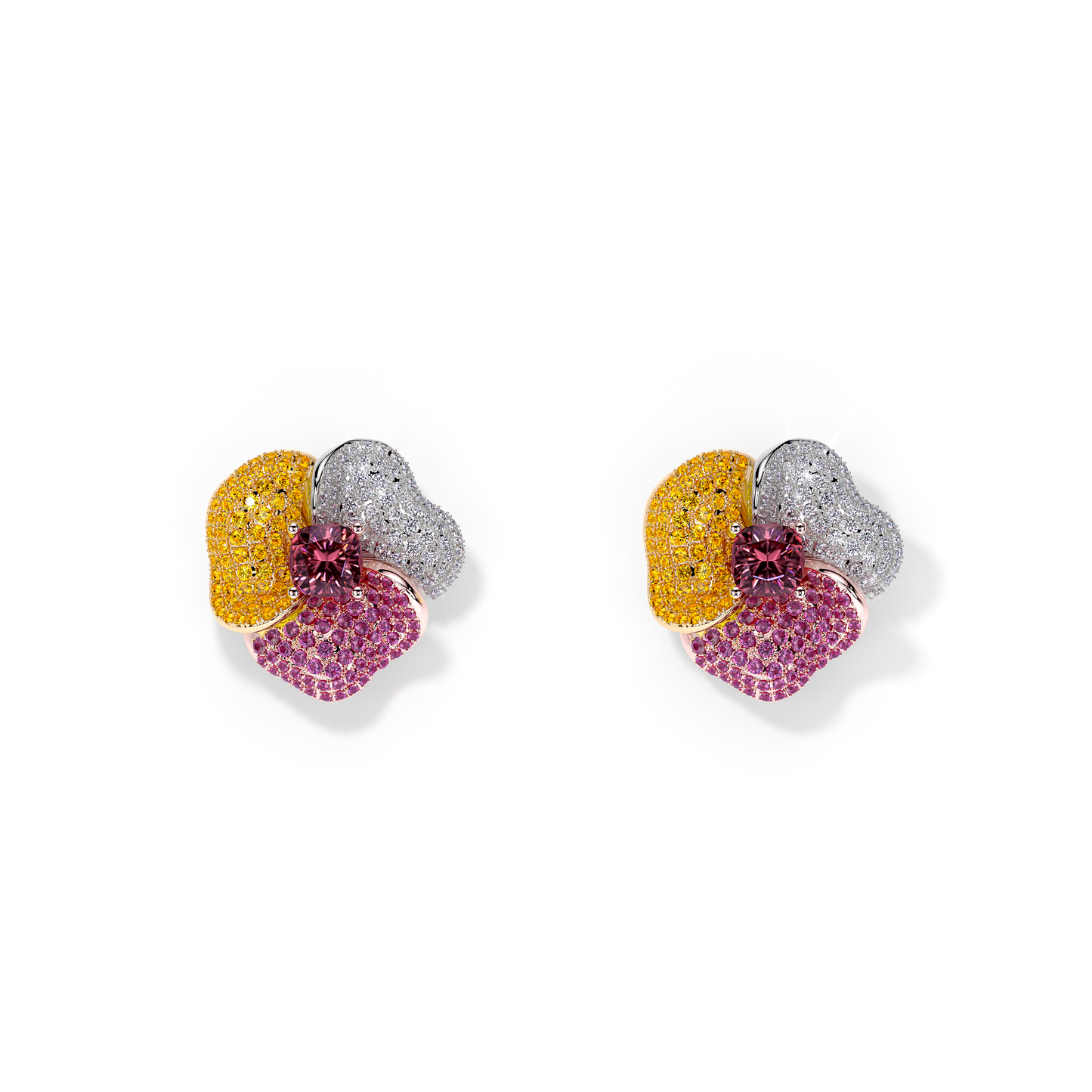 Bloom Medium Pink Gold earrings in Dark Pink, Orange & White