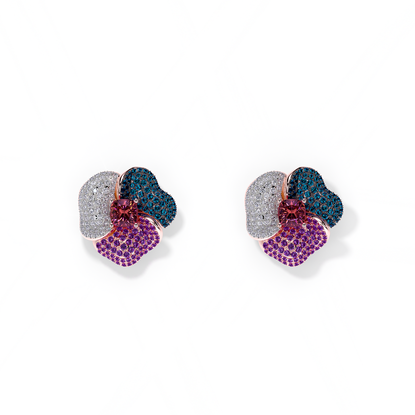Bloom Medium Pink Gold earrings in purple, Blue and White