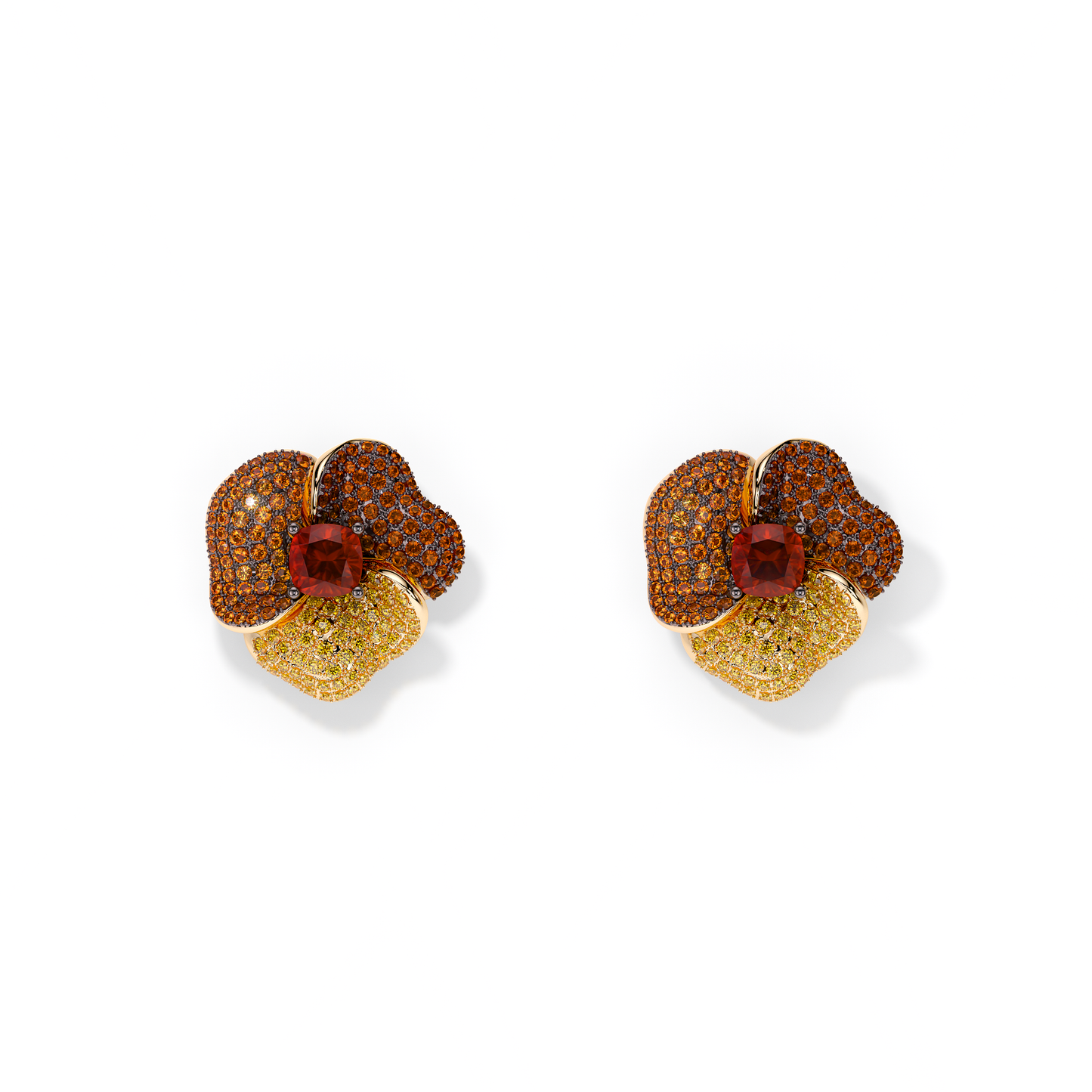 Bloom Medium Yellow Gold earrings In Yellow, Orange And Red