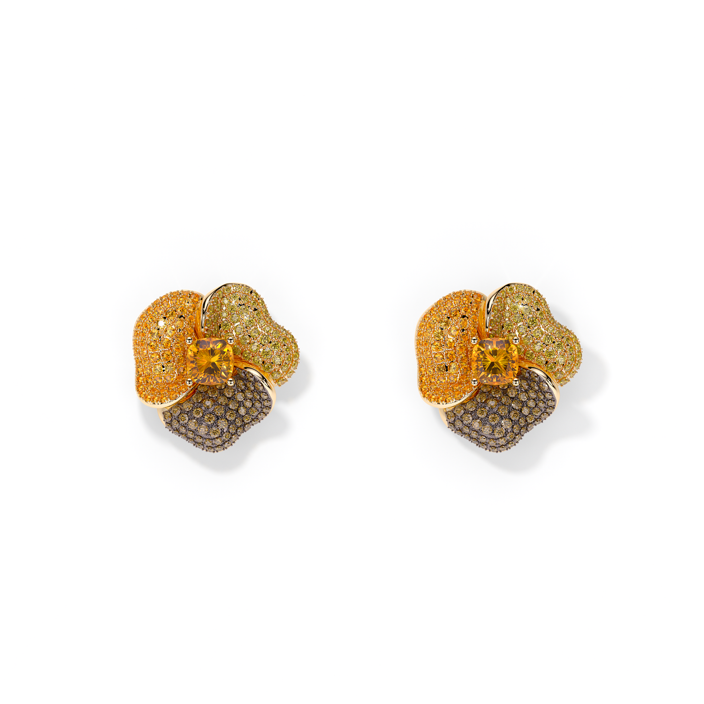 Bloom Medium Yellow Gold earrings In Brown & Orange