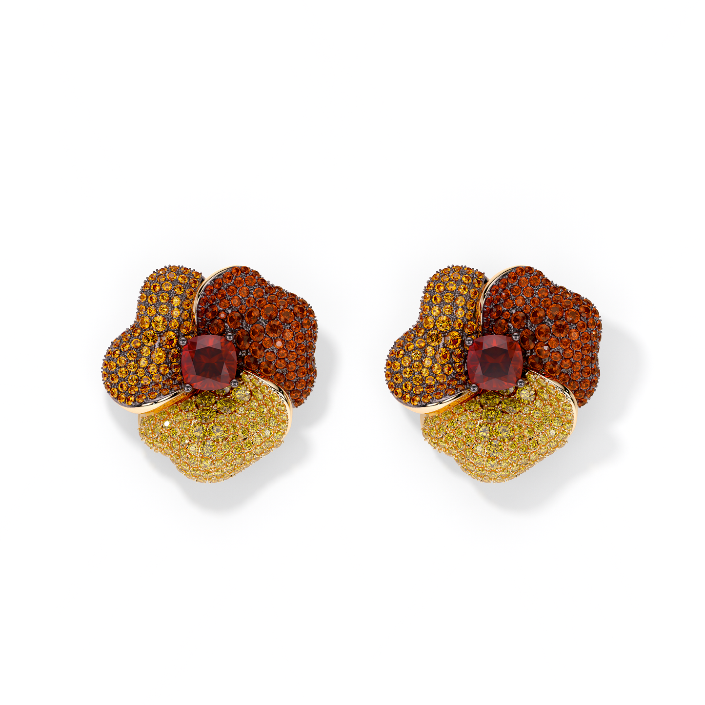 Bloom Large Yellow Gold earrings In Yellow, Orange And Red