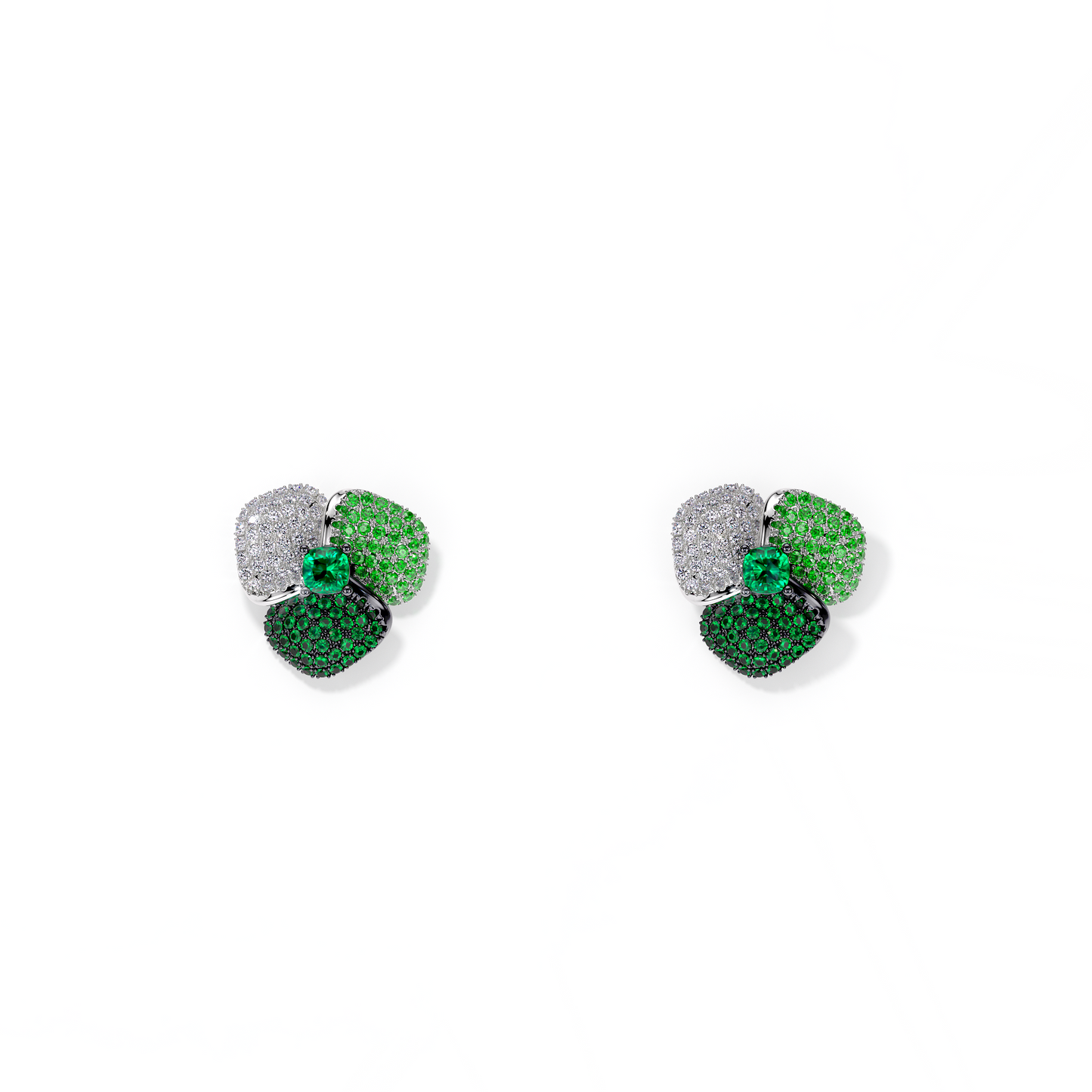 Bloom Small White Gold earrings In Dark Green &Light Green