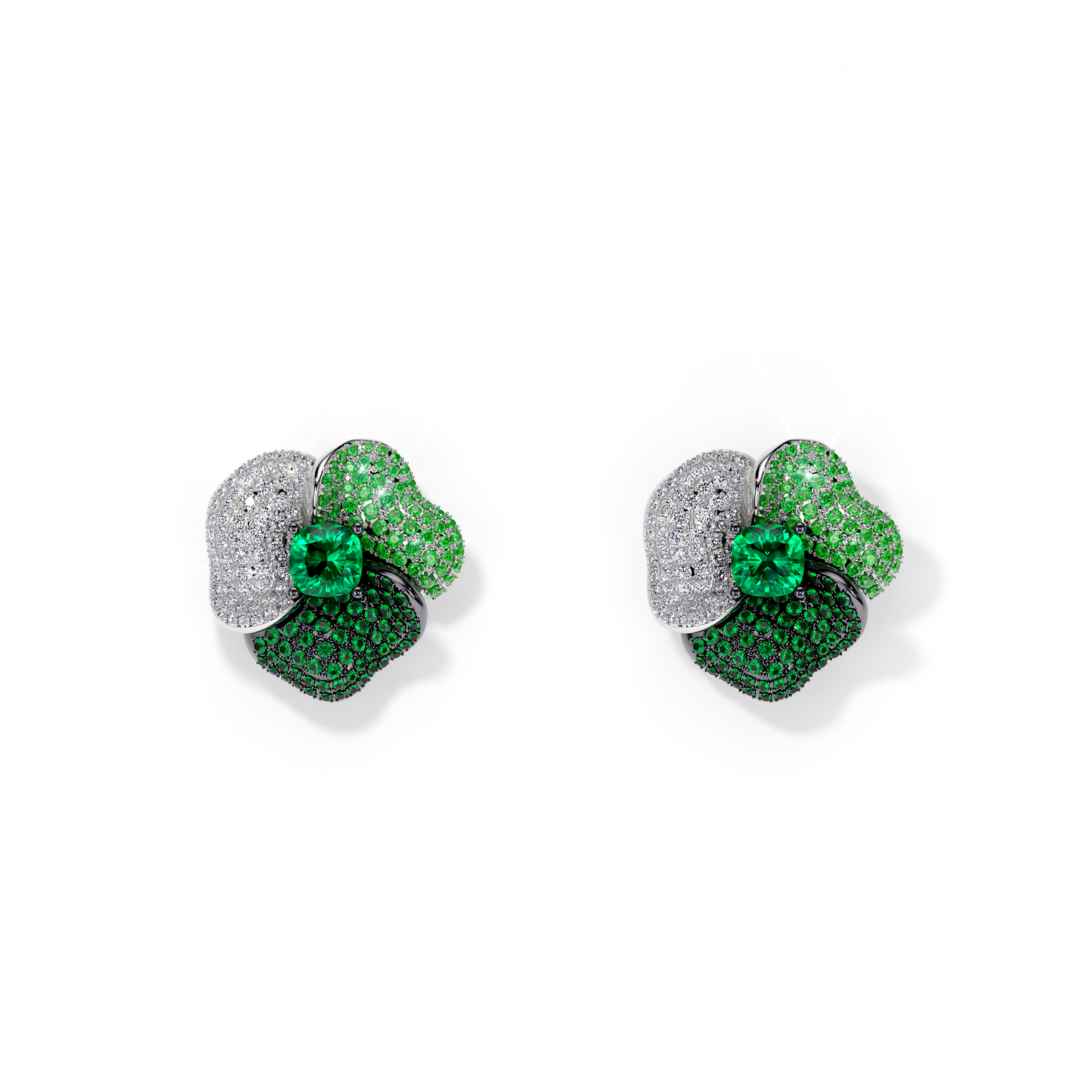 Bloom MediumWhite Gold earrings In Dark Green &Light Green