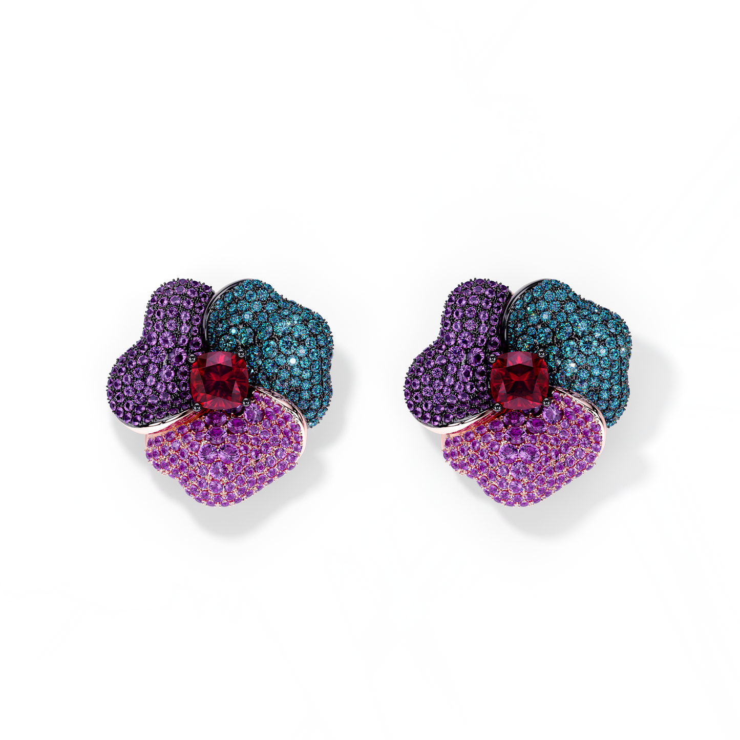Bloom Large Pink Gold earrings in Blue, Purple and Red