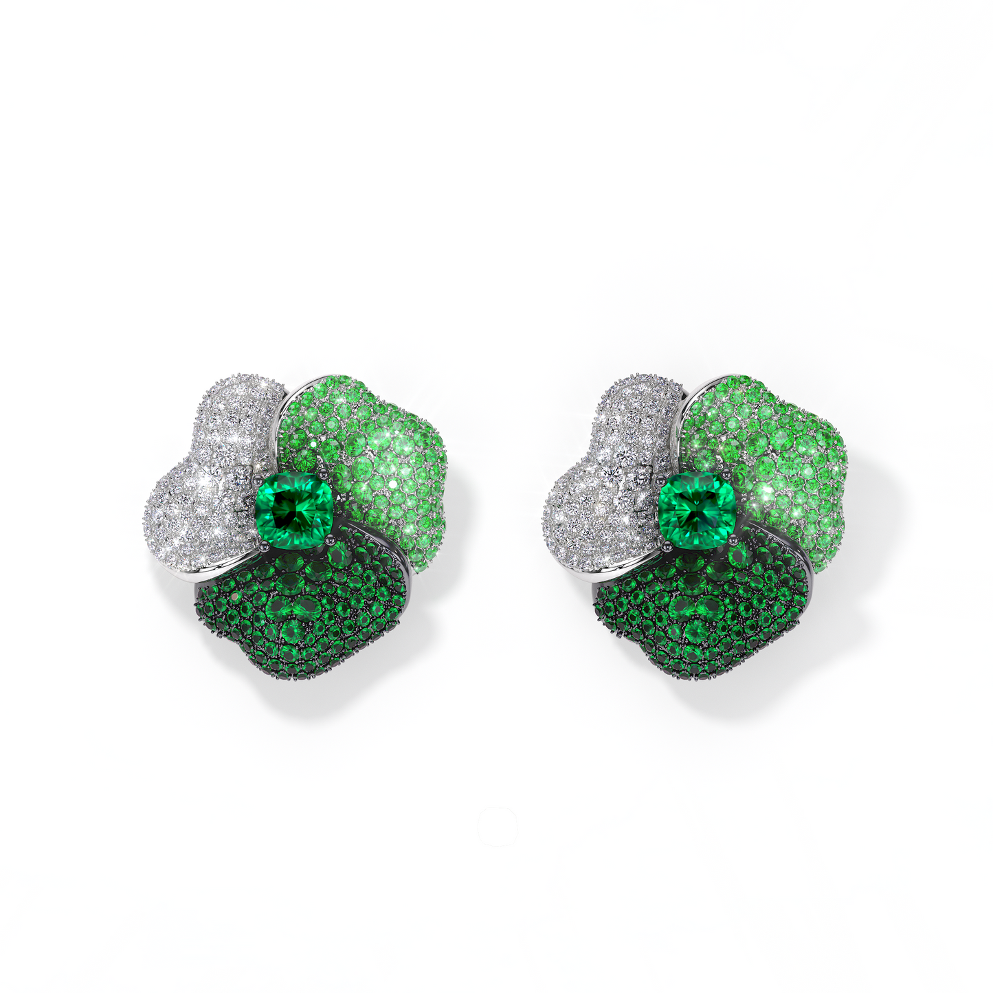 Bloom Large White Gold earrings In Dark Green &Light Green
