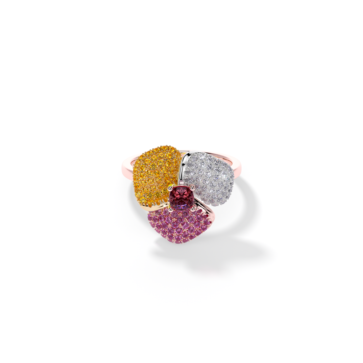 Bloom Small Pink Gold ring in Dark Pink , Orange Sapphire and White