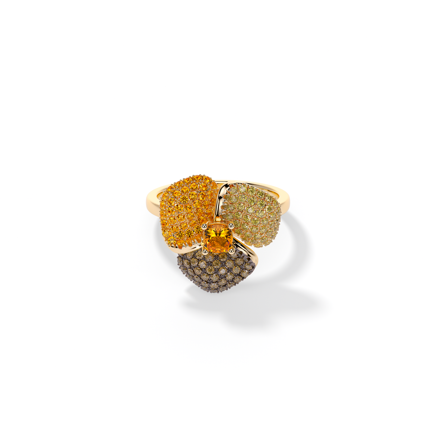 Bloom small Yellow Gold ring In Brown & Orange
