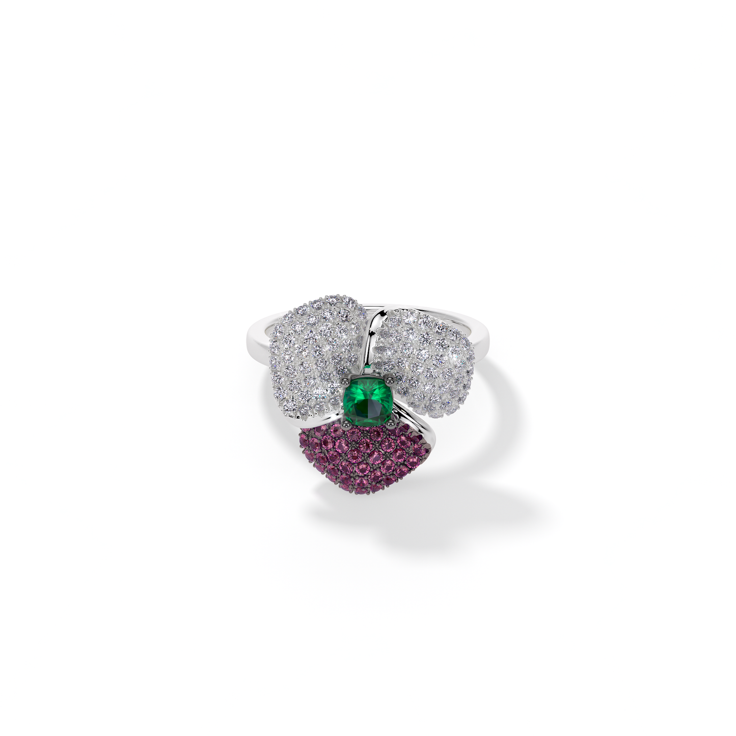 BLOOM Small WHITE GOLD ring IN DARK PINK, WHITE And Green