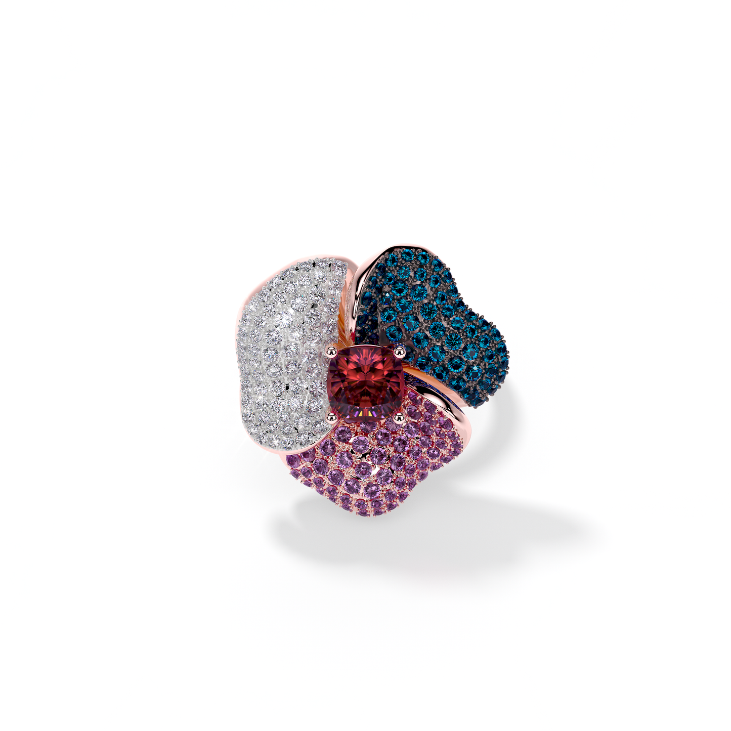 Bloom Medium Pink Gold ring in purple, Blue and White