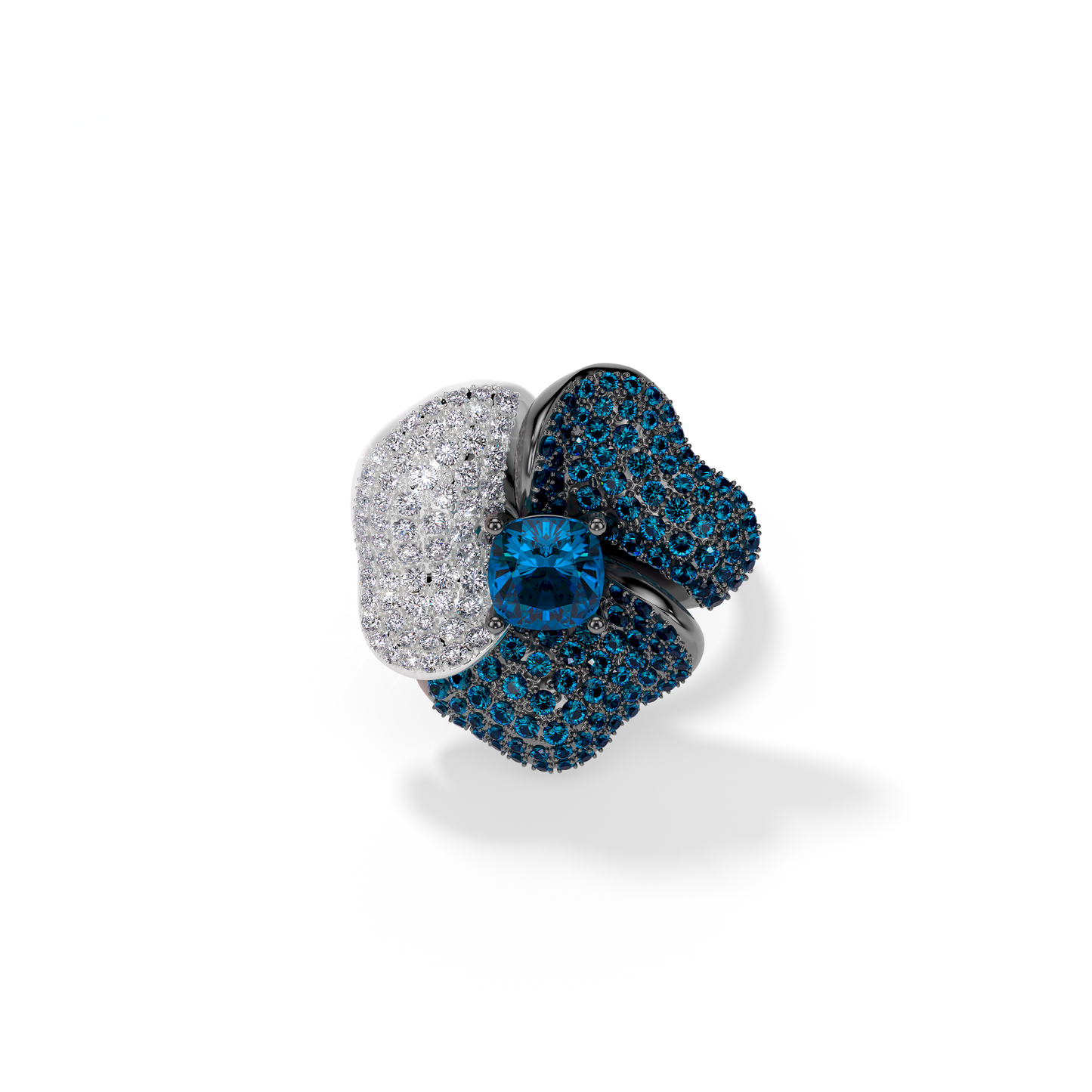Bloom Medium White Gold ring in Blue and White